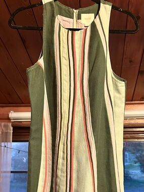 Maeve Multicolor Vertical Stripe Sleeveless Dress with Black Trim